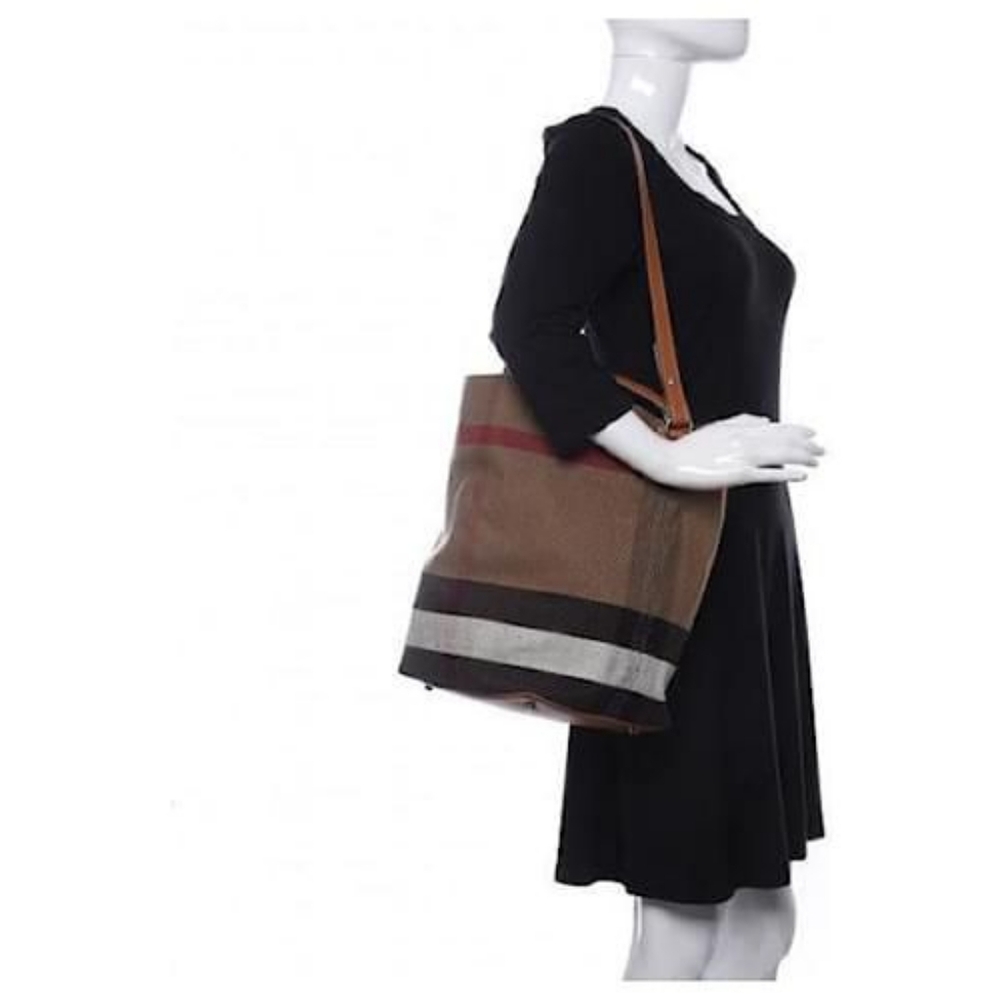 BURBERRY Canvas Mega Check Medium Ashby Hobo Saddle Bag Brown/Beige - Picture 6 of 14